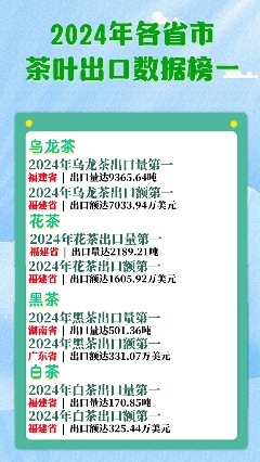 浙江15.6万吨蝉联榜首！2024中国茶叶出口量额各省区市排行揭晓