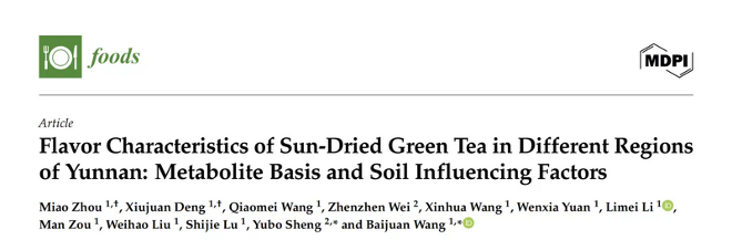 云南大叶种晒青茶风味地域差异研究取得突破——王白娟教授团队联合云南中茶揭示环境对茶叶风味的影响机制